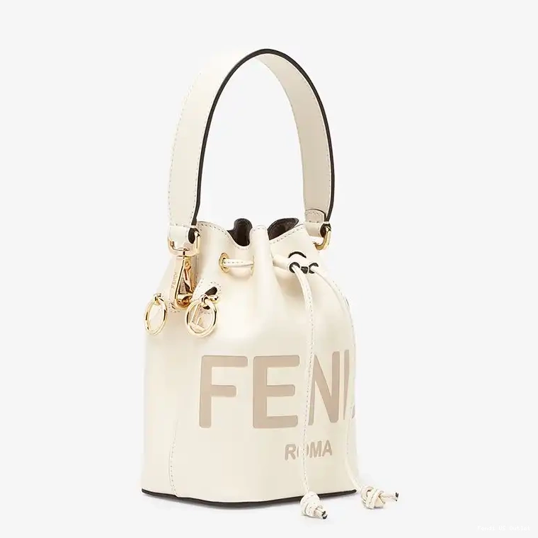 Affordable HOT White Tresor In Mini Fendi Logo Bag ROMA Bucket Mon Leather Calf 0520